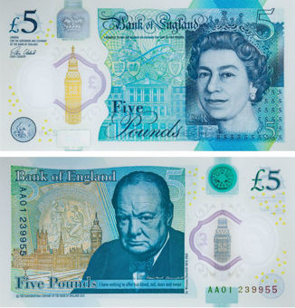 Victoria Cleland £5  Winston Churchill  B414 Polymer AA01 Unc