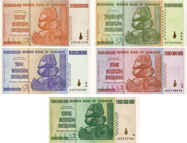 Zimbabwe 1-50 Billion 2008 P83-7 Unc