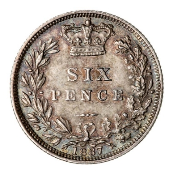 Victoria, Sixpence, 1887, Young Head, Extremely Fine.