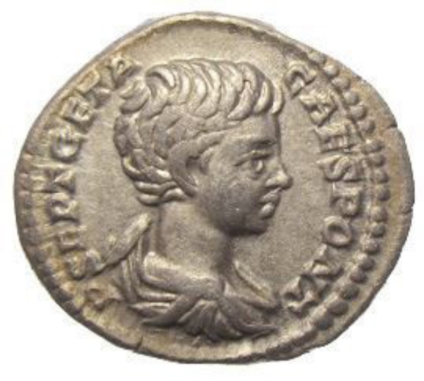 Picture of Geta, AD209-211. AR. Denarius. Good VF+