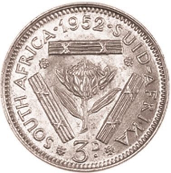 South Africa, 1952 Threepence UNC