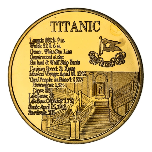 Titanic Medal Gold view of the staircase