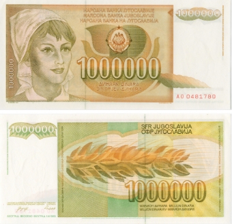 Picture of Yugoslavia 1 Million Dinara 1989 P99 Unc
