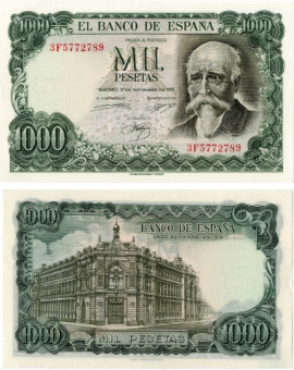 Spain 1000 Pesetas 1971 (1974) P154 AUnc