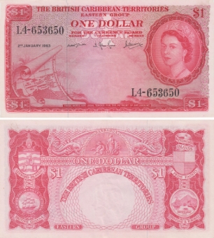 British Caribbean Territories 1 Dollar 1963 Eliz II. P7c EF