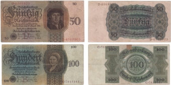 Germany 50 & 100 Reichsmarks 1924 P177/8 VG/Fine