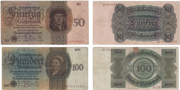 Germany 50 & 100 Reichsmarks 1924 P177/8 VG/Fine