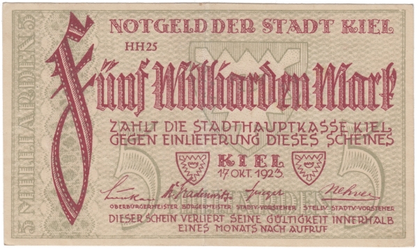 Germany Kiel 5 Milliarden Marks 1923