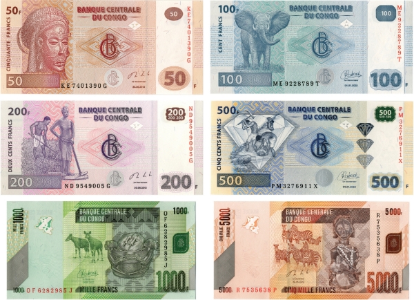 Congo Dem Rep 50-5000 Francs (6 Values) Unc