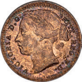 Victoria, Third Farthing, 1885, Bun Head, Uncirculated._obv