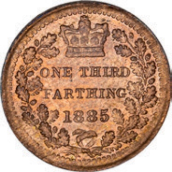 Victoria, Third Farthing, 1885, Bun Head, Uncirculated._rev