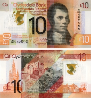 Clydesdale Bank £10 2017 P229Q Polymer W/HS Prefix Unc