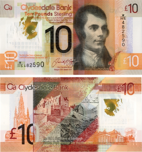 Clydesdale Bank £10 2017 P229Q Polymer W/HS Prefix Unc