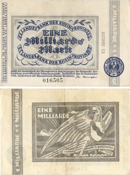Germany Landesbank Der Rhein Provinz 1 Milliarde Marks 1923