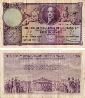 Picture of Commercial Bank Scotland £5 1947-53 PS333 Fine/GF