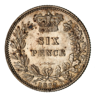 Victoria, Sixpence, 1877 YH. Choice Uncirculated_rev