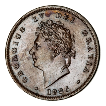 George IV, Penny, 1826 with thin line down saltire. Uncirculated_obv