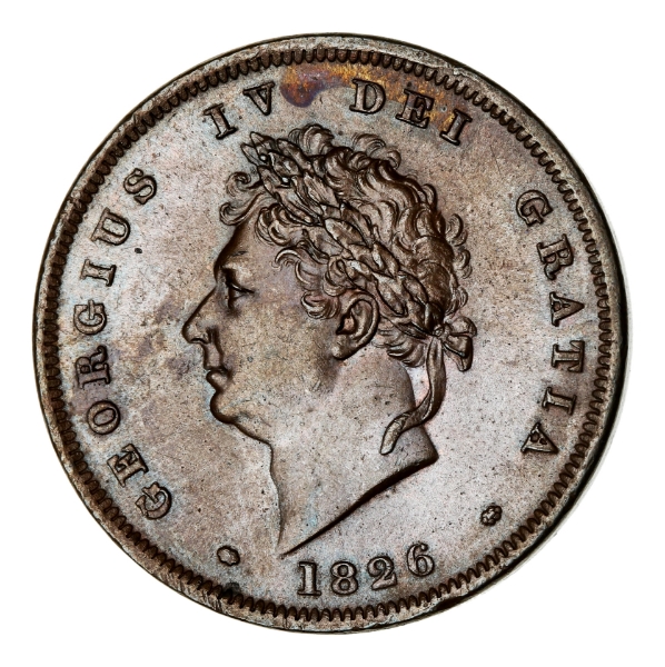 George IV, Penny, 1826 with thin line down saltire. Uncirculated_obv