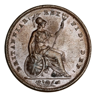 George IV, Penny, 1826 with thin line down saltire. Uncirculated_rev