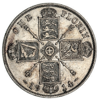 George V, Florin 1914 Extremely Fine_rev