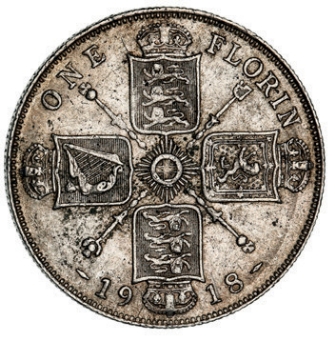 George V, Florin 1918 Extremely Fine_rev