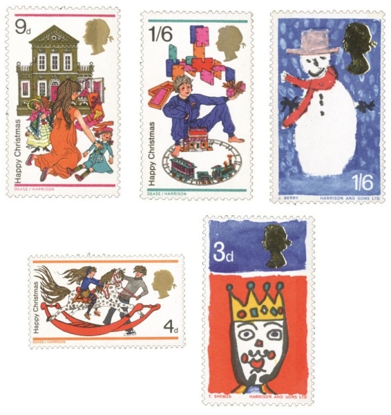 Picture of 3 Groups of 5 Christmas Stamps