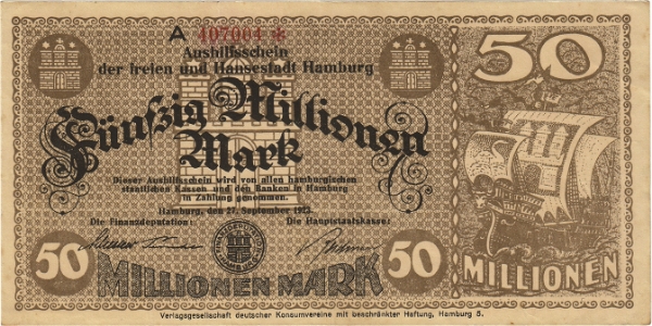 Germany Hamburg 50 Million Marks 1923 GEF