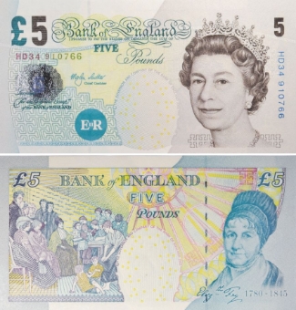Merlyn Lowther Historical £5 Fry B395 Cut Halo Unc