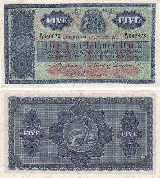 British Linen £5 1940'-s-50's P161 VF