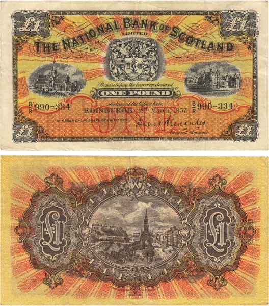 National Bank Scotland £1 1940's-50's B258 Fine