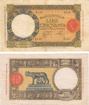 Italy 5 Lire 1936-8 P54 Romulus & Remus VF