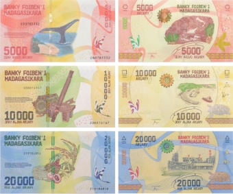 Madagascar 5000-20,000 Ariary (3 Values) P102-4 Unc