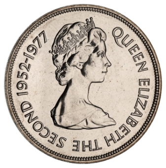 Guernsey, 1977 Silver Jubilee Crown, Cupro-nickel. BU_obv