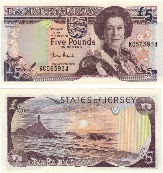 Jersey £5 nd P27 Ian Black  KC Prefix 1st Unc
