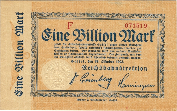 Germany Railroads 10 Billion Marks 1923 Berlin PS1030 AU/Unc