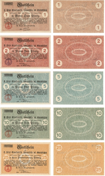 Germany Schauenstein Glassworks 1-25 Pfennig  1917 (5) Unc