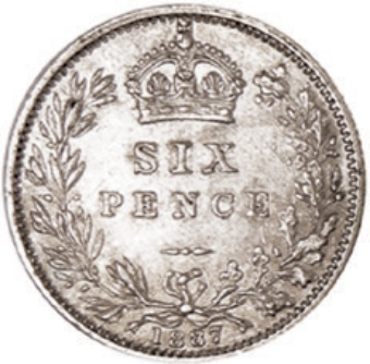 Victoria Sixpence 1887 Wreath Uncirculated_rev