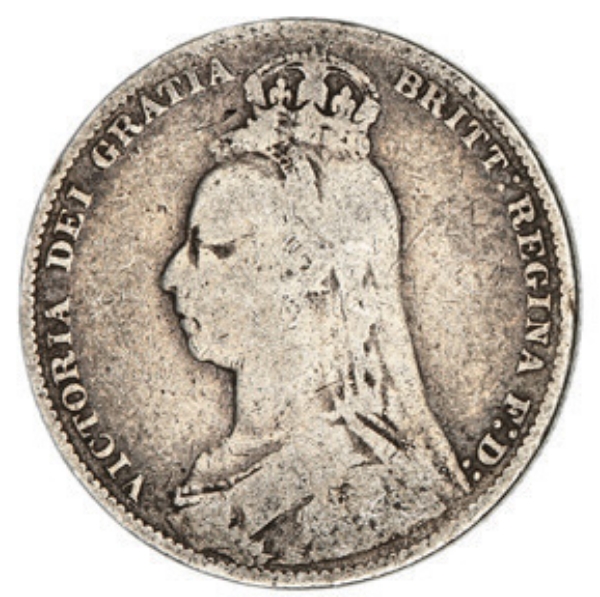 Victoria, Shilling, 1890 Large Head, VG_obv