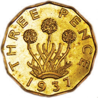 George VI Brass Threepence 1937 Brilliant Uncirculated_rev