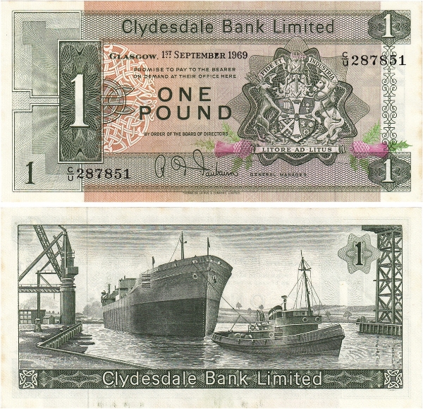 Clydesdale Bank Limited £1 1969 P202 EF