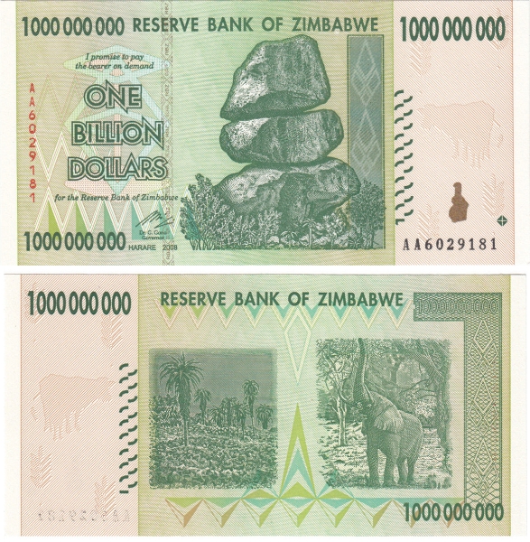 Zimbabwe 1 Billion Dollars 2008 P83 Unc