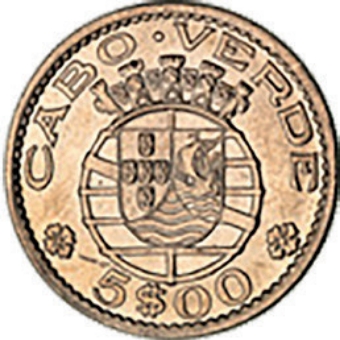 Cabo Verde, 5 Escudos 1968, KM12, 1 year type coin, Brilliant Uncirculated_rev