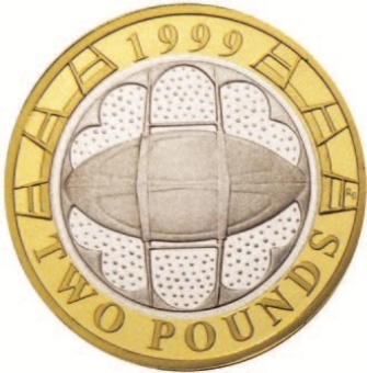 Elizabeth II, £2 (Rugby World Cup) 1999 Silver Piedfort_rev