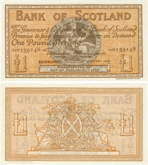 Bank Scotland £1 1945-9  P96b Crisp EF/GEF