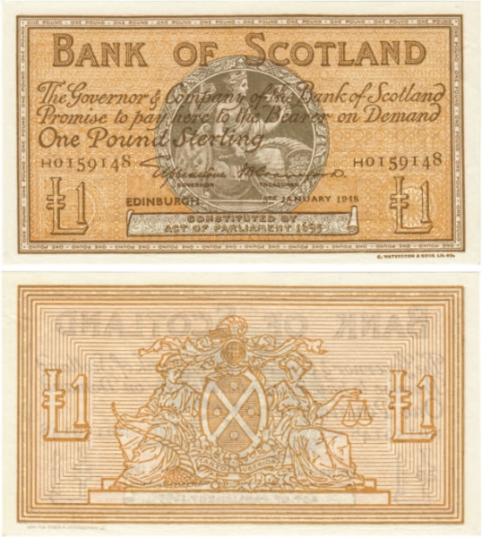 Bank Scotland £1 1945-9  P96b Crisp EF/GEF