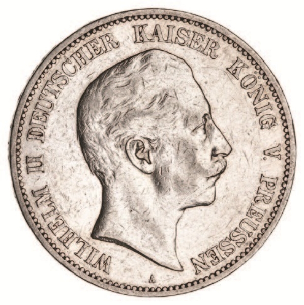 Prussia Wilhelm II Silver 5 Marks Fine_obv