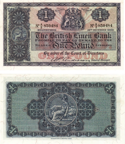 British Linen £1  Anderson P157d Crisp GVF+