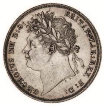 George IV, Shilling, 1824 Laureate Head, Second reverse, NEF._obv