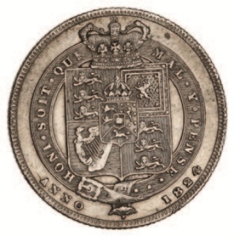 George IV, Shilling, 1824 Laureate Head, Second reverse, NEF._rev