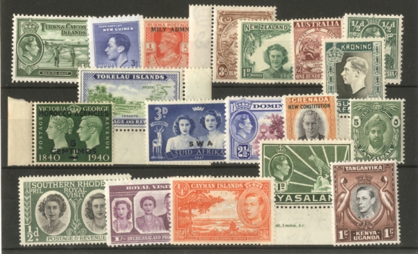 George VI, 20 different Mint Colonial stamps